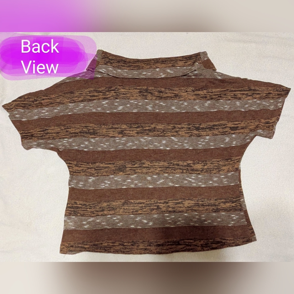 Suzy Shier size XL EUC brown & tan short sleeve cowl neck top - Picture 11 of 12